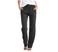 Pantaloni Donna Tinta Unita Casual Pantaloni Elastico Pantaloni Leggeri Estivi Traight con Coulisse Pants Pantaloni in Cotone e Lino con Tasche Cada día