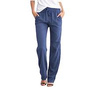 Pantaloni Donna Tinta Unita Casual Pantaloni Elastico Pantaloni Leggeri Estivi Traight con Coulisse Pants Pantaloni in Cotone e Lino con Tasche Cada día