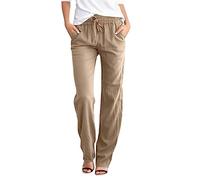Pantaloni Donna Tinta Unita Casual Pantaloni Elastico Pantaloni Leggeri Estivi Traight con Coulisse Pants Pantaloni in Cotone e Lino con Tasche Cada día