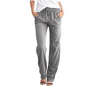 Pantaloni Donna Tinta Unita Casual Pantaloni Elastico Pantaloni Leggeri Estivi Traight con Coulisse Pants Pantaloni in Cotone e Lino con Tasche Cada día