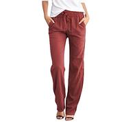 Pantaloni Donna Tinta Unita Casual Pantaloni Elastico Pantaloni Leggeri Estivi Traight con Coulisse Pants Pantaloni in Cotone e Lino con Tasche Cada día