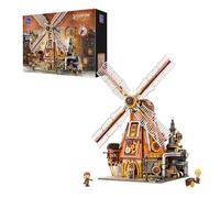 PANTASY Juego de construcción de molinos de viento para adultos, modelo vintage de bloques de sujeción con detalles de engranajes, creativo juego de arquitectura, regalo para aficionados y