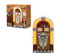 PANTASY Kit de construcción de jukebox retro con función de moneda y sonido, modelo de caja de música mecánica con discos acrílicos, estudio de grabación y minifigura, kit de construcción de