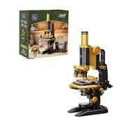 PANTASY Kit de construcción de microscopio retro para adultos, modelo de instrumento científico antiguo con diseño mecánico, acabado de latón y accesorios de laboratorio, juego de ladrillos de