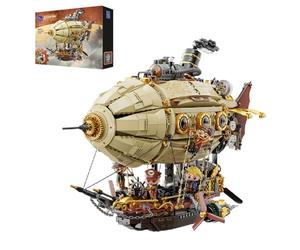 PANTASY Maqueta de dirigible steampunk para adultos, zepelín de dos capas con engranajes, juego de bloques de bricolaje, juguete retro de ciencia ficción
