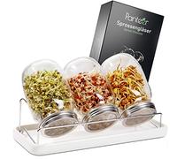 Panteer ® Vidrio germinal de 940 ml con tapa y colador de acero inoxidable premium (tipo 316), con cuenco de cerámica y soporte de metal, cristal germinado para brotes y crianza de brotes (3)