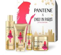 Pantene X Emily in Paris Champú, acondicionador, máscara y aceite capilar set de regalo con protección de queratina para cabello seco y dañado: champú 250 ml, acondicionador 150 ml, máscara de 300 ml