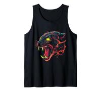 Pantera Colorida Vida Silvestre Ojos Verdes Animal Cara Obra Camiseta sin Mangas