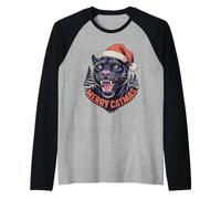 Pantera Navideña Feliz Catmas Camiseta Manga Raglan