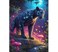 Pantera Negra con Ojos cósmicos in A Magical Forest Puzzle 500 Piezas Relajante Premium Planta Silvestre Rompecabezas para Hombres Y Mujeres Estera Portátil 3D Decoración Hogar Duradera 500 PCS