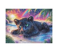 Pantera Negra en el Arroyo Puzzle 500 Piezas Cartón Resistente Stream Jungle Leaf Rompecabezas Familiar para Toda La Familia Juguete Educativo 3D Maquetas Construir 500 PCS