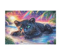 Pantera Negra en el Arroyo Puzzles 1000 Piezas Obra De Arte Decorativa Premium Stream Jungle Leaf Rompecabezas Familiar para Adultos DIY Creativo Aliviar Estrés Portátil 1000 PCS