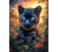 Pantera Negra en el Bosque mágico Puzzle 500 Piezas Papel Mayores Dibujo Animado de Paisajes de Cuento de Hadas Alivio Ansiedad Actividad para La Mente Ocio Tranquilo En Casa Más Ven