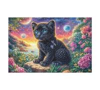 Pantera Negra en el Campo de Flores Puzzle 1000 Piezas Cartón Blanco Premium para Expertos Eventos Team Building Ejercita La Mente Hobby Y Ocio 1000 PCS