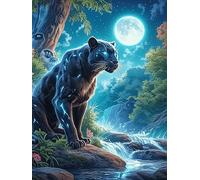 Pantera Negra en un Bosque Mágico Iluminado por la Luna Rompecabezas 300 Piezas Cartón Para Adultos Y Adolescentes Planta de Vida Silvestre Colección Rompecabezas Decoración Dormitorio Pieza Decorativ