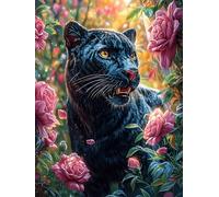 Pantera Negra en un jardín Floral Rompecabezas 500 Piezas Cartón para Adultos Sueño Mágico de Ciencia Ficción Estimulación Cognitiva Juego Familiar Decoración Mural Regalo De San Valentín 500 PCS