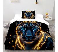 Pantera Negra Funda De Edredón 2 Piezas 3D Impresa King ForestAnimal con Cremallera Y Funda De Almohada Single（135x200cm） Microfibra Ropa De Cama para Adultos Y Niñas