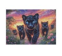 Pantera Negra Mother and Cub Puzzle 300 Piezas Cartón Grueso para Adultos Entretenimiento Casero Alivio Estrés Compatible Marco Estándar Regalo Original 300 PCS/40x28cm