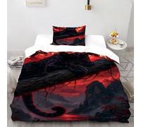 Pantera Negra roja Funda Edredon 2 Piezas con Impresión En 3D Night Forest Animal con Funda Almohada Single（135x200cm） Microfibra Juego De Cama para para Niñosy Hombres
