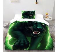 Pantera Negra Verde Funda Edredon 2 Piezas con Impresión En 3D Wildness Forest Animal con Funda Almohada Single（135x200cm） 100% Microfibra Ropa De Cama para Niñosy Hombres