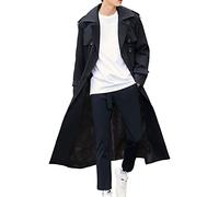 Pantete Gabardina de doble botonadura para hombre, de gran tamaño, casual, cortavientos, con solapa, abrigo largo, Felpa negra, XX-Large
