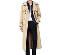 Pantete Gabardina de doble botonadura para hombre, de gran tamaño, casual, cortavientos, con solapa, abrigo largo, Caqui, 5X-Large