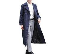 Pantete Gabardina de doble botonadura para hombre, de gran tamaño, casual, cortavientos, con solapa, abrigo largo, Azul, X-Large