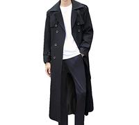 Pantete Gabardina de doble botonadura para hombre, de gran tamaño, casual, cortavientos, con solapa, abrigo largo, Negro -, 4X-Large