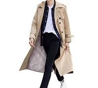 Pantete Gabardina de doble botonadura para hombre, de gran tamaño, casual, cortavientos, con solapa, abrigo largo, Plushkhaki, X-Large