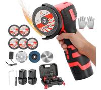 panthem Miniamoladora angular de 16,8 V con 2 baterías de 2 Ah, 7 discos de corte y 1 disco abrasivo, diámetro de 90 mm, 19500 U/min, amoladora angular con batería de 550 W, pequeña para cortar,