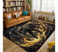 Panther - Alfombra de área Cosmic Modern Gold Swirls N/A negro de pelo bajo con borde de esponja para el hogar, alfombra rectangular para sala de estar, dormitorio, pasillo, oficina, decoración de 5 x