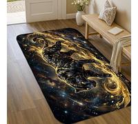 Panther - Alfombra de área cósmica, moderna, con espirales dorados, color negro, antideslizante, suave, resistente a las manchas, baño, puerta, entrada, decoración de mesita de noche, 3 x 5 pies