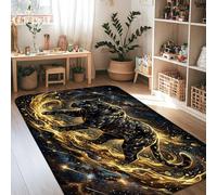 Panther - Alfombra moderna con diseño de espirales doradas, antideslizante, color negro, para el hogar, sala de estar, dormitorio, decoración de comedor, 4 x 6 pies