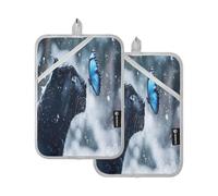 Panther Blue Butterfly - Juego de 2 agarraderas para horno y microondas, guantes de horno de mariposa azul para cocina, hornear, resistentes al calor, guantes de horno gruesos y seguros