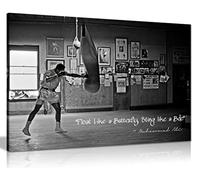 Panther Print Estampado de pantera, lienzo grande en blanco y negro, para sala de estar y dormitorio, imagen de calidad de pared, cita de campeón, Muhammad Ali flota como una mariposa (36 x 24)