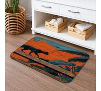 Panther - Tapete de baño de secado rápido con temática de selva, diseño abstracto de gato vibrante naranja y verde azulado, absorbente, antideslizante, de espuma viscoelástica de temporada, lavable