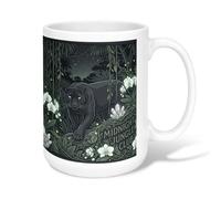 Panther - Taza de café de cerámica, diseño de orquídeas tropicales, color negro medianoche, taza de té novedosa con asa, ideal para amistad, familia, colegas, personal, novios, profesores, 15 onzas