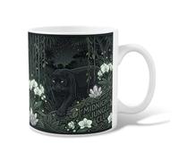 Panther - Taza de café de cerámica, diseño de orquídeas tropicales, color negro medianoche, taza para beber con asa, ideal para amigos, familiares, compañeros de trabajo, profesores, parejas