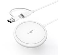 Pantherise Cargador de inducción magnético USB-C/USB-A de 15 W, diseño minimalista, blanco, cable Qi integrado de 1 m, carga rápida (blanco)