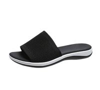 Pantoletten Damen Mesh Peep Toe Hausschuhe Plateau Schlappen Slip-On Sandaletten mit Keiabsatz bequem Strandsandalen Leicht Keilsandaletten weichen Sohlen Slippers Platform Badeschuhe, Negro , 41 EU