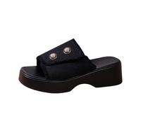 pantoletten damen plateau schwarz, slippers schuhe damen elegant Sandalen Vintage Keilsandaletten Große Größen Strandsandalen Weichen Sohlen Schlappen bequeme Pantoffelen, Negro , 41 EU
