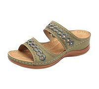 Pantoletten Plateau Damen Sommer, bequem Strandschuhe Orthopädische Schuhe Frauen, Rutschfest KeilSandalen Sommerschuhe mit Keiabsatz Casual Plateausandalen Hausschuhe Hollow Out Damensandalen, verde