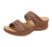 Pantoletten Plateau Damen Sommer, bequem Strandschuhe Orthopädische Schuhe Frauen, Rutschfest KeilSandalen Sommerschuhe mit Keiabsatz Casual Plateausandalen Hausschuhe Hollow Out Damensandalen, marrón