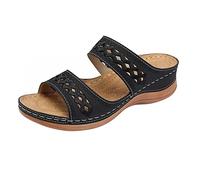 Pantoletten Plateau Damen Sommer, bequem Strandschuhe Orthopädische Schuhe Frauen, Rutschfest KeilSandalen Sommerschuhe mit Keiabsatz Casual Plateausandalen Hausschuhe Hollow Out Damensandalen, Negro