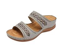 Pantoletten Plateau Damen Sommer, bequem Strandschuhe Orthopädische Schuhe Frauen, Rutschfest KeilSandalen Sommerschuhe mit Keiabsatz Casual Plateausandalen Hausschuhe Hollow Out Damensandalen, gris