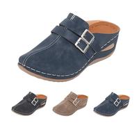 Pantoletten Zapatillas ortopédicas cerradas para mujer, sandalias antideslizantes, zapatos de jardín transpirables, plantilla suave, media sandalia trasera abierta, sandalias de ocio zuecos de cuero