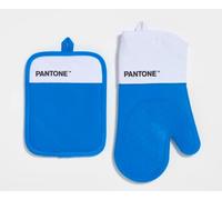 Pantone™ - Juego de Cocina Compuesto por Guante de Horno + agarrador, de algodón con Agarre Antideslizante de Silicona - Útiles Accesorios de Cocina Resistentes al Calor hasta 250 °C - Blanco/Azul