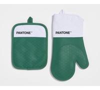 Pantone™ - Juego de Cocina Compuesto por Guante de Horno + agarrador, de algodón con Agarre Antideslizante de Silicona - Útiles Accesorios de Cocina Resistentes al Calor hasta 250 °C - Blanco/Verde