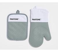 Pantone™ - Juego de Cocina Compuesto por Guante de Horno + agarrador, de algodón con Agarre Antideslizante de Silicona - Útiles Accesorios de Cocina Resistentes al Calor hasta 250 °C, Blanco/Gris