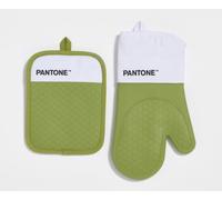 Pantone™ - Juego de Cocina con Guante de Horno + agarrador, de algodón con Agarre Antideslizante de Silicona - Accesorios útiles de Cocina Resistentes al Calor hasta 250 °C - Blanco/Verde Claro